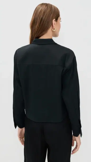 LE BOP Felicity Boxy Cropped atin Button Down Black | Thumbnail 3 LE BOP Felicity Boxy Cropped atin Button Down Black | Thumbnail 3