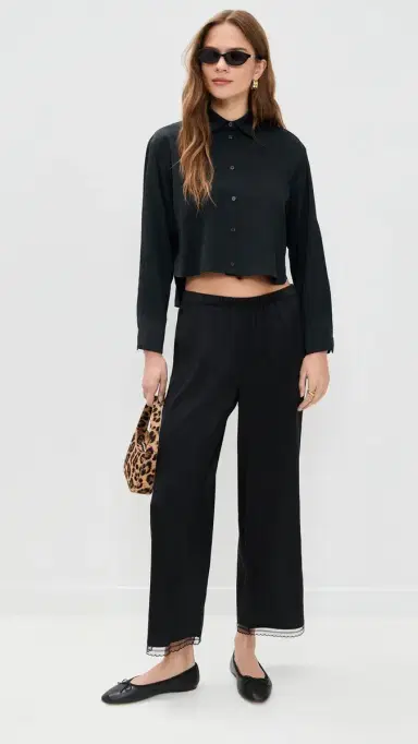 LE BOP Felicity Boxy Cropped atin Button Down Black | Thumbnail 5 LE BOP Felicity Boxy Cropped atin Button Down Black | Thumbnail 5