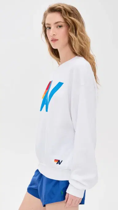 Aviator Nation Logo Relaxed Crew Sweatshirt White | Thumbnail 4 Aviator Nation Logo Relaxed Crew Sweatshirt White | Thumbnail 4