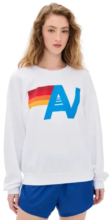 Aviator Nation Logo Relaxed Crew Sweatshirt White | Thumbnail 1 Aviator Nation Logo Relaxed Crew Sweatshirt White | Thumbnail 1