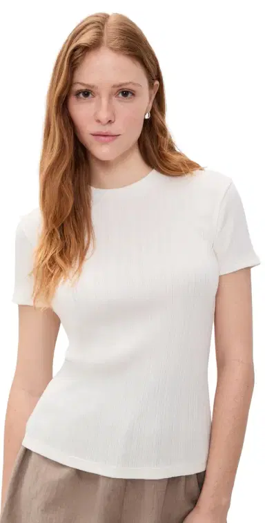 Vince Ribbed Crew Neck Bone | Thumbnail 1 Vince Ribbed Crew Neck Bone | Thumbnail 1
