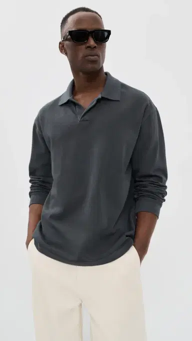 Madewell Cotton Long Sleeve Polo Coal | Thumbnail 2 Madewell Cotton Long Sleeve Polo Coal | Thumbnail 2