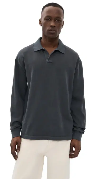 Madewell Cotton Long Sleeve Polo Coal | Thumbnail 1 Madewell Cotton Long Sleeve Polo Coal | Thumbnail 1
