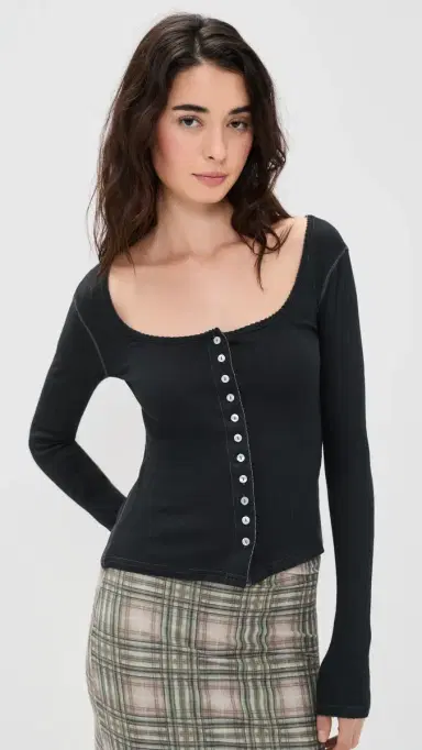 Free People End Game Pointelle Shirt Black | Thumbnail 2 Free People End Game Pointelle Shirt Black | Thumbnail 2