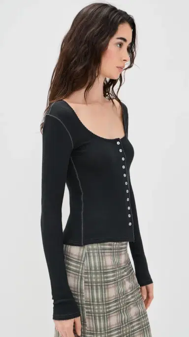 Free People End Game Pointelle Shirt Black | Thumbnail 4 Free People End Game Pointelle Shirt Black | Thumbnail 4