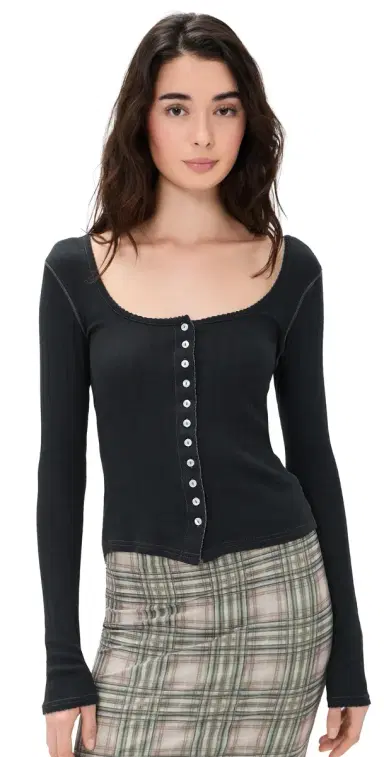 Free People End Game Pointelle Shirt Black | Thumbnail 1 Free People End Game Pointelle Shirt Black | Thumbnail 1
