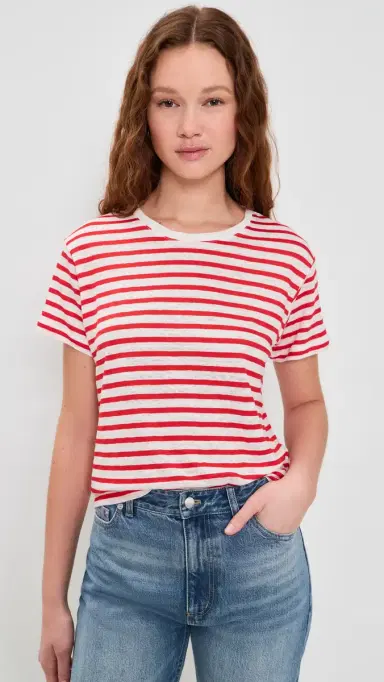 Alex Mill Garcon triped Tee In Linen Cotton Off White/Tomato | Thumbnail 2 Alex Mill Garcon triped Tee In Linen Cotton Off White/Tomato | Thumbnail 2