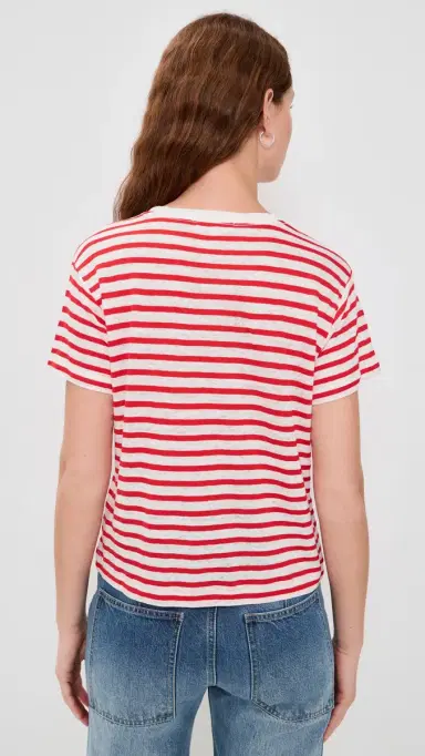 Alex Mill Garcon triped Tee In Linen Cotton Off White/Tomato | Thumbnail 3 Alex Mill Garcon triped Tee In Linen Cotton Off White/Tomato | Thumbnail 3