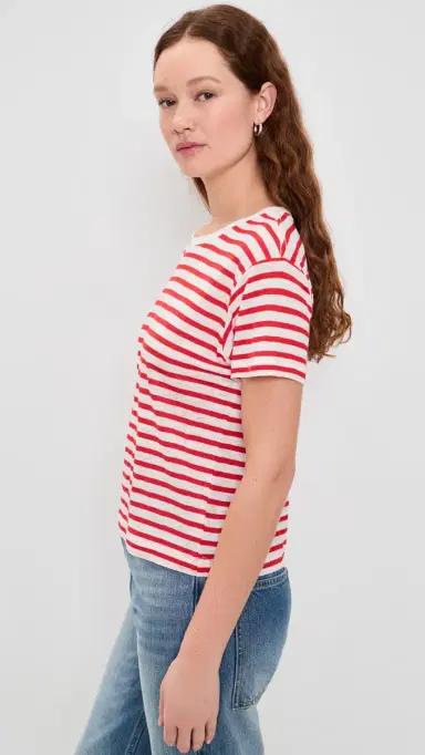 Alex Mill Garcon triped Tee In Linen Cotton Off White/Tomato | Thumbnail 4 Alex Mill Garcon triped Tee In Linen Cotton Off White/Tomato | Thumbnail 4