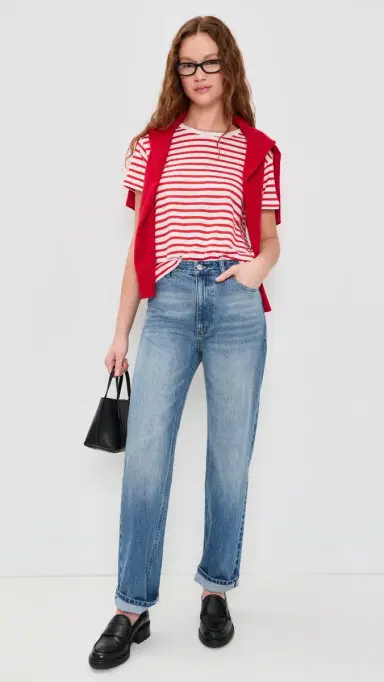 Alex Mill Garcon triped Tee In Linen Cotton Off White/Tomato | Thumbnail 5 Alex Mill Garcon triped Tee In Linen Cotton Off White/Tomato | Thumbnail 5