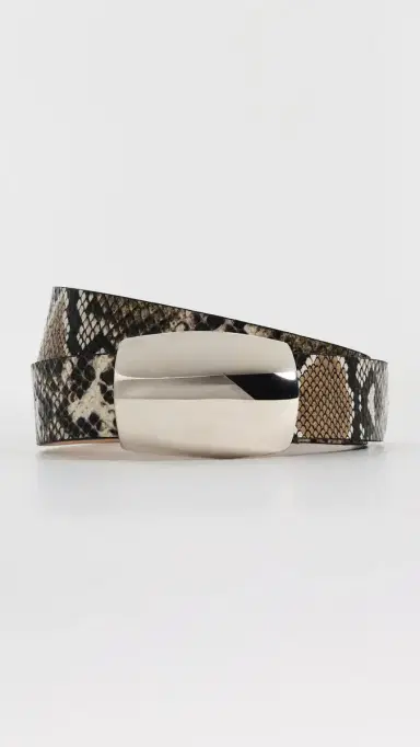 L'AGENCE Milou Domed Croc Embossed Belt Dark nake Embossed | Thumbnail 2 L'AGENCE Milou Domed Croc Embossed Belt Dark nake Embossed | Thumbnail 2