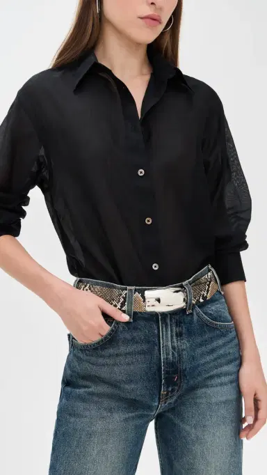 L'AGENCE Milou Domed Croc Embossed Belt Dark nake Embossed | Thumbnail 3 L'AGENCE Milou Domed Croc Embossed Belt Dark nake Embossed | Thumbnail 3