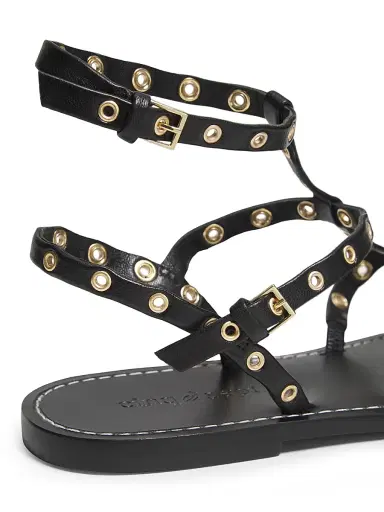 Cinq à Sept Women's Ariella Grommet Leather T-Strap Flat Sandals - Black - Size 11 | Thumbnail 6 Cinq à Sept Women's Ariella Grommet Leather T-Strap Flat Sandals - Black - Size 11 | Thumbnail 6
