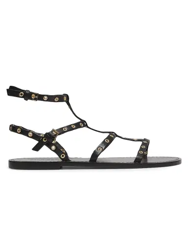 Cinq à Sept Women's Ariella Grommet Leather T-Strap Flat Sandals - Black - Size 11 | Thumbnail 1 Cinq à Sept Women's Ariella Grommet Leather T-Strap Flat Sandals - Black - Size 11 | Thumbnail 1