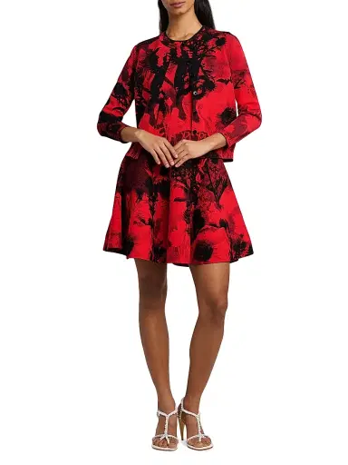 McQueen Women's London Flowers Jacquard Cardigan - Red Black | Thumbnail 2 McQueen Women's London Flowers Jacquard Cardigan - Red Black | Thumbnail 2