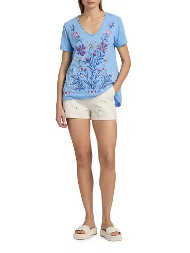 Johnny Was Women's Adina Cotton Everyday T-Shirt - Della Robbia Blue - Size XS | Thumbnail 2 Johnny Was Women's Adina Cotton Everyday T-Shirt - Della Robbia Blue - Size XS | Thumbnail 2
