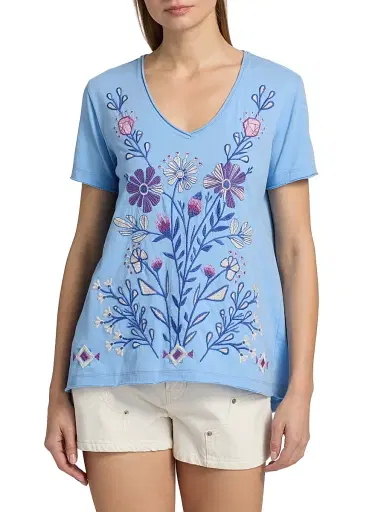 Johnny Was Women's Adina Cotton Everyday T-Shirt - Della Robbia Blue - Size XS | Thumbnail 3 Johnny Was Women's Adina Cotton Everyday T-Shirt - Della Robbia Blue - Size XS | Thumbnail 3