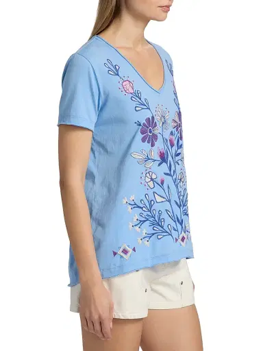 Johnny Was Women's Adina Cotton Everyday T-Shirt - Della Robbia Blue - Size XS | Thumbnail 4 Johnny Was Women's Adina Cotton Everyday T-Shirt - Della Robbia Blue - Size XS | Thumbnail 4