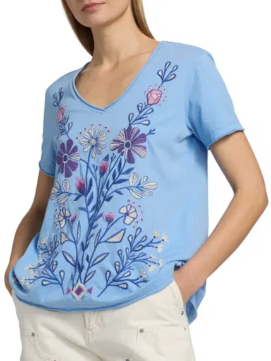 Johnny Was Women's Adina Cotton Everyday T-Shirt - Della Robbia Blue - Size XS | Thumbnail 6 Johnny Was Women's Adina Cotton Everyday T-Shirt - Della Robbia Blue - Size XS | Thumbnail 6