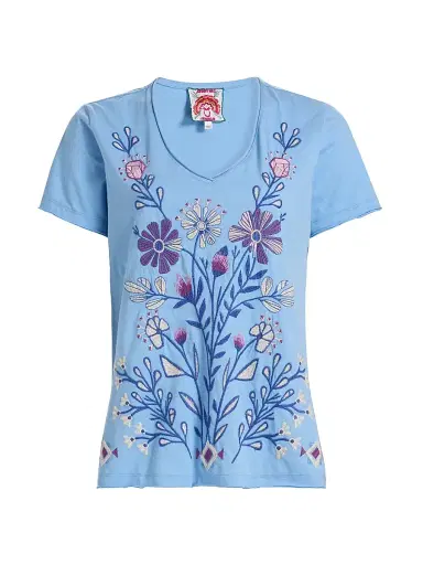 Johnny Was Women's Adina Cotton Everyday T-Shirt - Della Robbia Blue - Size XS | Thumbnail 1 Johnny Was Women's Adina Cotton Everyday T-Shirt - Della Robbia Blue - Size XS | Thumbnail 1