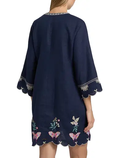 Johnny Was Women's Arva Linen Scallop Minidress - Blue Night - Size Large | Thumbnail 5 Johnny Was Women's Arva Linen Scallop Minidress - Blue Night - Size Large | Thumbnail 5