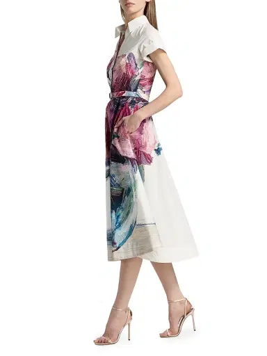 Teri Jon by Rickie Freeman Women's Floral Cotton Shirtwaist Midi-Dress - White Multi - Size 14 | Thumbnail 2 Teri Jon by Rickie Freeman Women's Floral Cotton Shirtwaist Midi-Dress - White Multi - Size 14 | Thumbnail 2