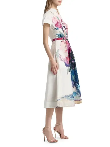 Teri Jon by Rickie Freeman Women's Floral Cotton Shirtwaist Midi-Dress - White Multi - Size 14 | Thumbnail 4 Teri Jon by Rickie Freeman Women's Floral Cotton Shirtwaist Midi-Dress - White Multi - Size 14 | Thumbnail 4