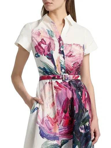 Teri Jon by Rickie Freeman Women's Floral Cotton Shirtwaist Midi-Dress - White Multi - Size 14 | Thumbnail 6 Teri Jon by Rickie Freeman Women's Floral Cotton Shirtwaist Midi-Dress - White Multi - Size 14 | Thumbnail 6