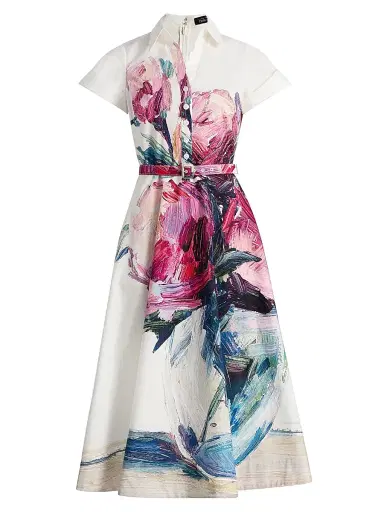 Teri Jon by Rickie Freeman Women's Floral Cotton Shirtwaist Midi-Dress - White Multi - Size 14 | Thumbnail 1 Teri Jon by Rickie Freeman Women's Floral Cotton Shirtwaist Midi-Dress - White Multi - Size 14 | Thumbnail 1
