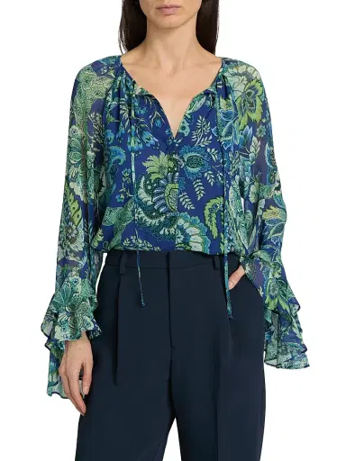 Ungaro Women's Darby Paisley Chiffon Blouse - Deep Blue Multi - Size XXL | Thumbnail 3 Ungaro Women's Darby Paisley Chiffon Blouse - Deep Blue Multi - Size XXL | Thumbnail 3