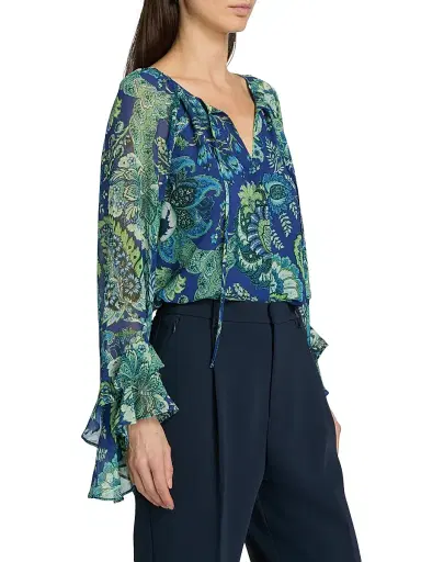 Ungaro Women's Darby Paisley Chiffon Blouse - Deep Blue Multi - Size XXL | Thumbnail 4 Ungaro Women's Darby Paisley Chiffon Blouse - Deep Blue Multi - Size XXL | Thumbnail 4