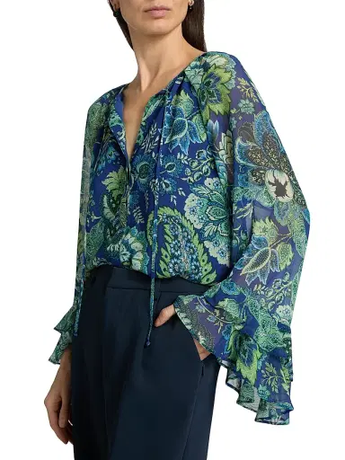 Ungaro Women's Darby Paisley Chiffon Blouse - Deep Blue Multi - Size XXL | Thumbnail 6 Ungaro Women's Darby Paisley Chiffon Blouse - Deep Blue Multi - Size XXL | Thumbnail 6