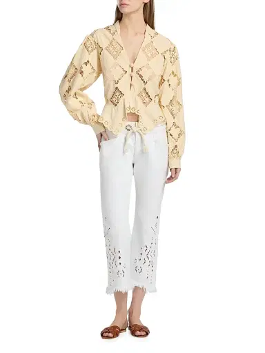 Isabel Marant Women's Nina Eyelet Cotton-Linen Top - Sunlight - Size 8 | Thumbnail 2 Isabel Marant Women's Nina Eyelet Cotton-Linen Top - Sunlight - Size 8 | Thumbnail 2