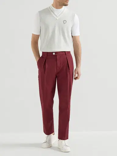 Brunello Cucinelli Men's Garment Dyed Trousers in American Pima Cotton Comfort Gabardine - Cherry - Size 30 | Thumbnail 6 Brunello Cucinelli Men's Garment Dyed Trousers in American Pima Cotton Comfort Gabardine - Cherry - Size 30 | Thumbnail 6