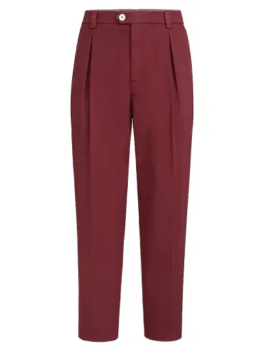 Brunello Cucinelli Men's Garment Dyed Trousers in American Pima Cotton Comfort Gabardine - Cherry - Size 30 | Thumbnail 1 Brunello Cucinelli Men's Garment Dyed Trousers in American Pima Cotton Comfort Gabardine - Cherry - Size 30 | Thumbnail 1