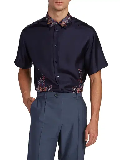 Etro Men's Silk Paisley Short-Sleeve Shirt | Thumbnail 3 Etro Men's Silk Paisley Short-Sleeve Shirt | Thumbnail 3