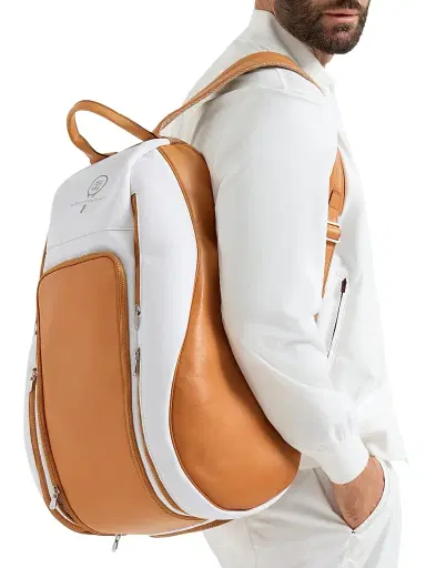 Brunello Cucinelli Men's Leather And Techno Fabric Padel Backpack - Natural Brown | Thumbnail 2 Brunello Cucinelli Men's Leather And Techno Fabric Padel Backpack - Natural Brown | Thumbnail 2
