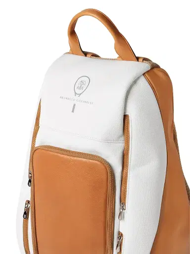 Brunello Cucinelli Men's Leather And Techno Fabric Padel Backpack - Natural Brown | Thumbnail 4 Brunello Cucinelli Men's Leather And Techno Fabric Padel Backpack - Natural Brown | Thumbnail 4