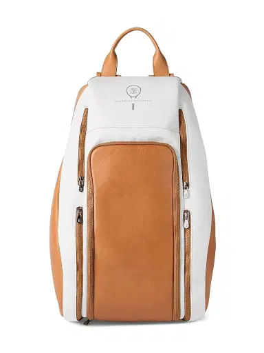 Brunello Cucinelli Men's Leather And Techno Fabric Padel Backpack - Natural Brown | Thumbnail 1 Brunello Cucinelli Men's Leather And Techno Fabric Padel Backpack - Natural Brown | Thumbnail 1