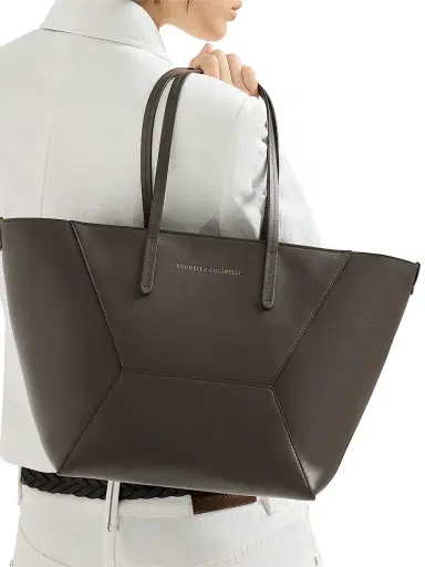 Brunello Cucinelli Women's Duo Bag Totes in Calfskin with Monili - Dark Mahogany | Thumbnail 2 Brunello Cucinelli Women's Duo Bag Totes in Calfskin with Monili - Dark Mahogany | Thumbnail 2
