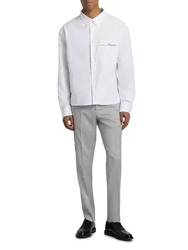 Marni Men's Embroidered Cotton Oxford Shirt - Lily White | Thumbnail 2 Marni Men's Embroidered Cotton Oxford Shirt - Lily White | Thumbnail 2