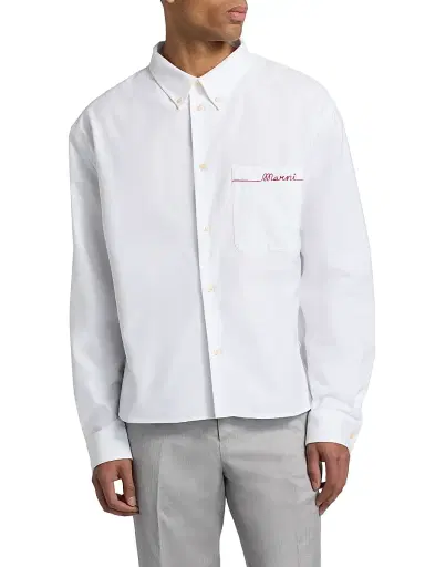 Marni Men's Embroidered Cotton Oxford Shirt - Lily White | Thumbnail 3 Marni Men's Embroidered Cotton Oxford Shirt - Lily White | Thumbnail 3