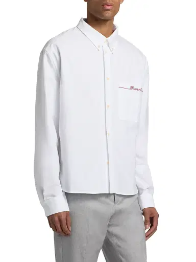 Marni Men's Embroidered Cotton Oxford Shirt - Lily White | Thumbnail 4 Marni Men's Embroidered Cotton Oxford Shirt - Lily White | Thumbnail 4