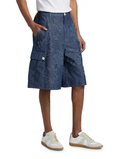 Marni Men's Frayed Denim Low-Rise Wide-Leg Shorts - Orion Blue - Size 30 | Thumbnail 4 Marni Men's Frayed Denim Low-Rise Wide-Leg Shorts - Orion Blue - Size 30 | Thumbnail 4