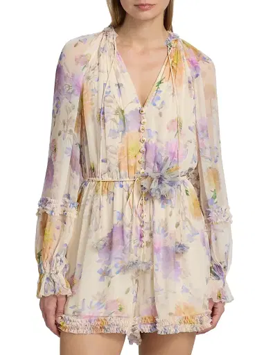 Zimmermann Women's Luna Floral Ruffle Playsuit - Cream Dahlia | Thumbnail 3 Zimmermann Women's Luna Floral Ruffle Playsuit - Cream Dahlia | Thumbnail 3