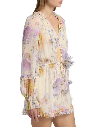 Zimmermann Women's Luna Floral Ruffle Playsuit - Cream Dahlia | Thumbnail 4 Zimmermann Women's Luna Floral Ruffle Playsuit - Cream Dahlia | Thumbnail 4