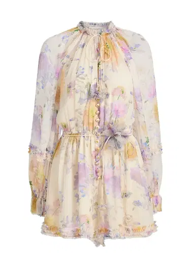 Zimmermann Women's Luna Floral Ruffle Playsuit - Cream Dahlia | Thumbnail 1 Zimmermann Women's Luna Floral Ruffle Playsuit - Cream Dahlia | Thumbnail 1