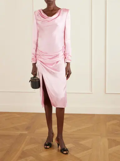 Valentino Garavani Draped Silk-satin Midi Dress | Thumbnail 2 Valentino Garavani Draped Silk-satin Midi Dress | Thumbnail 2