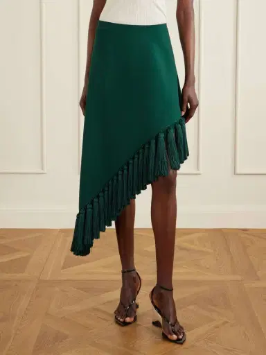 Alaïa Tassle Fringed Asymmetric Wool-gabardine Midi Skirt | Thumbnail 3 Alaïa Tassle Fringed Asymmetric Wool-gabardine Midi Skirt | Thumbnail 3