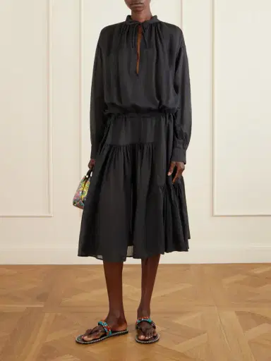 Dries Van Noten Pleated Ramie-mousseline Midi Dress | Thumbnail 2 Dries Van Noten Pleated Ramie-mousseline Midi Dress | Thumbnail 2